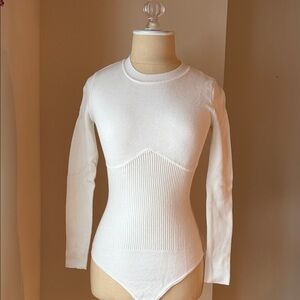 Abercrombie White Long Sleeve Bodysuit Sweater